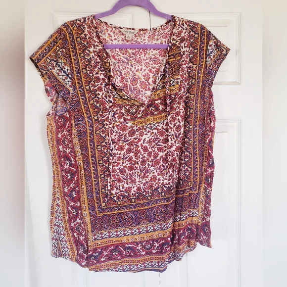 Lucky Brand Boho Embellished Peasant Blouse XL - Picture 1 of 4